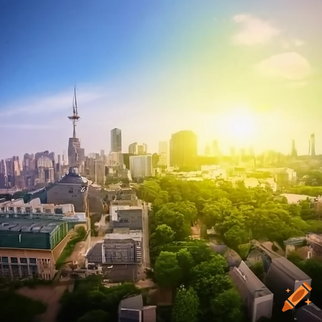 Green buildings, green city in cityscape with renewable energy