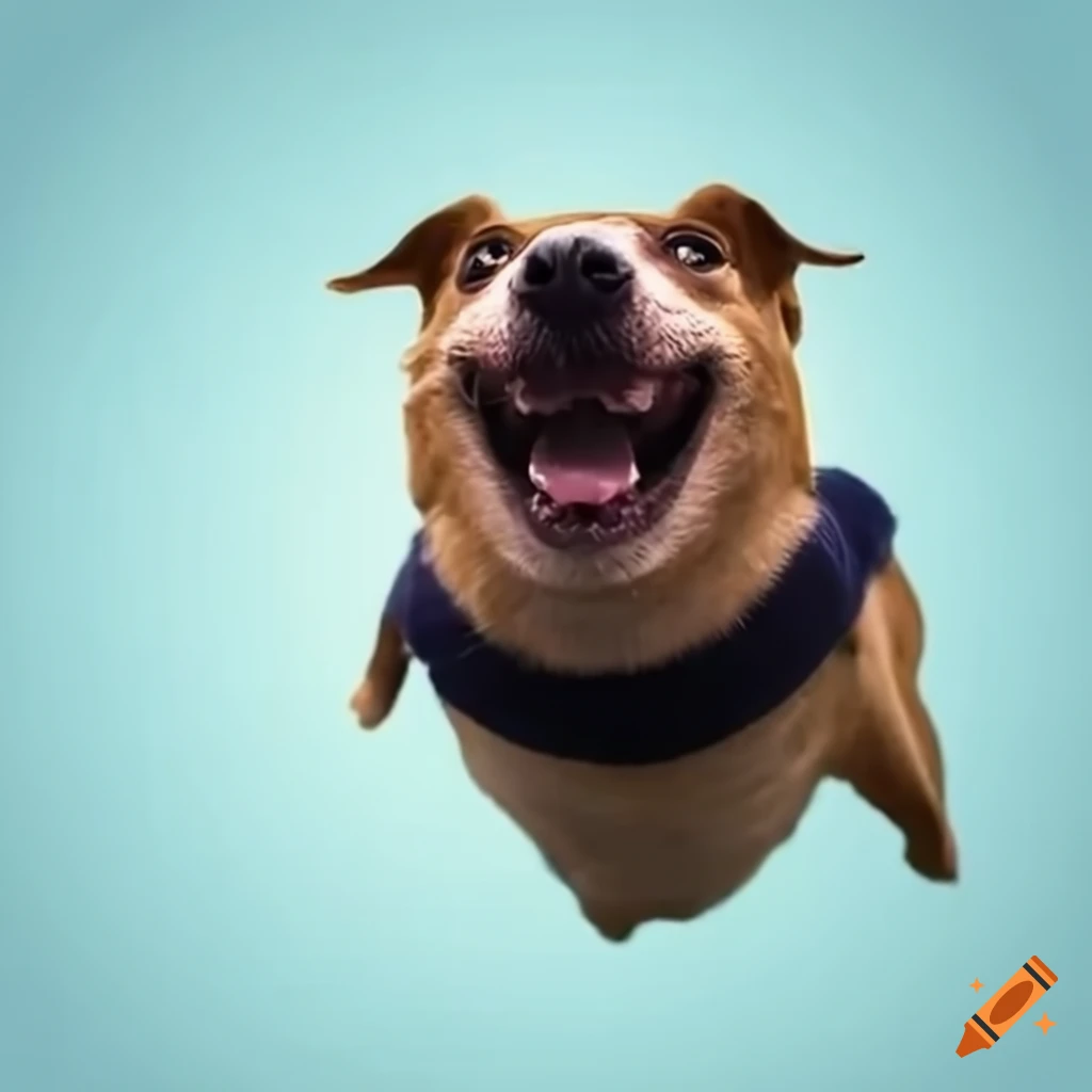Stupid looking dog smiling while floating in the air