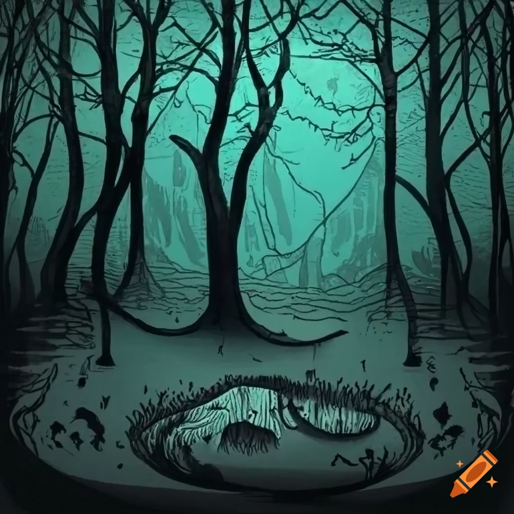 A mystical forest with ink illustration on Craiyon