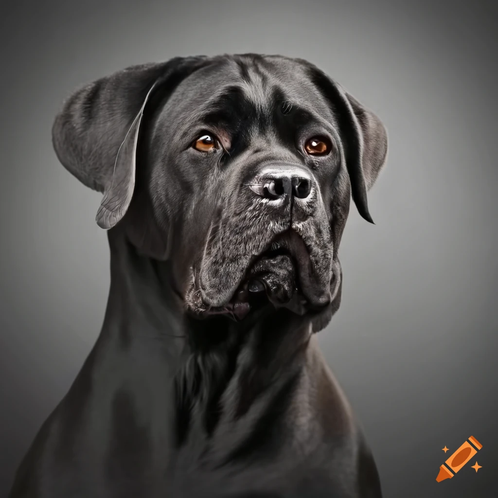 Portrait of black cane corso with gentle expression and natural