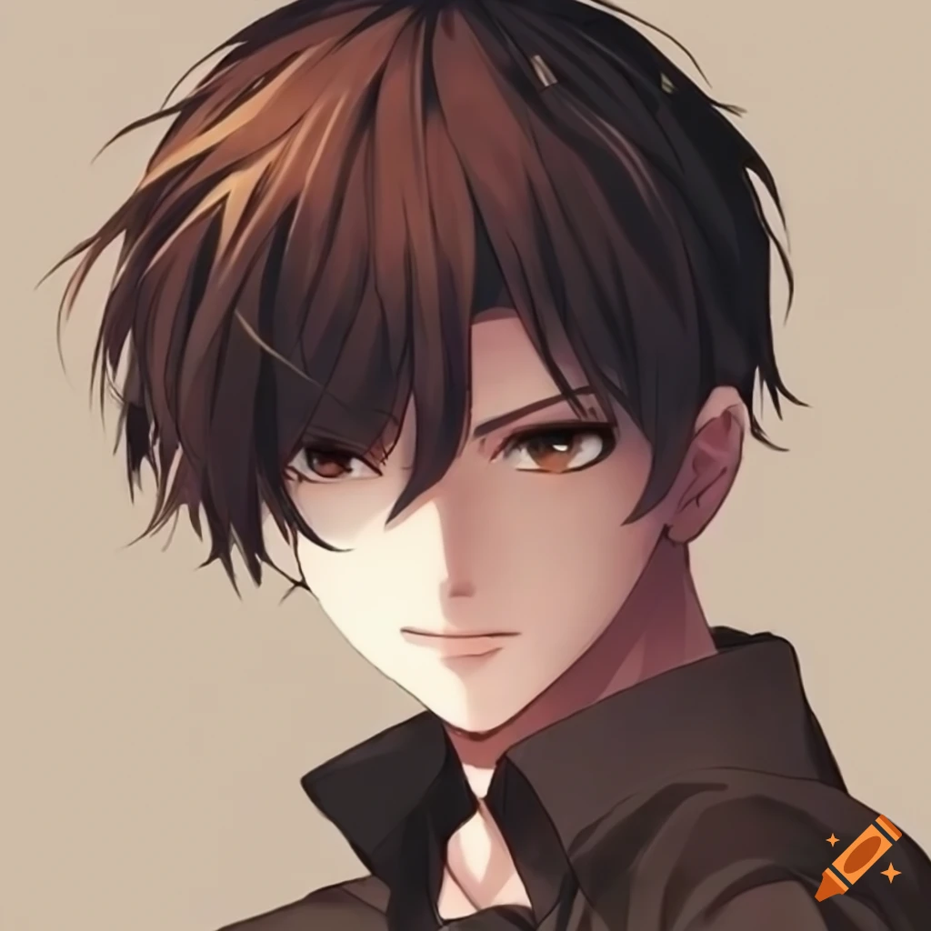 A anime boy that have black hair and dark brown eyes