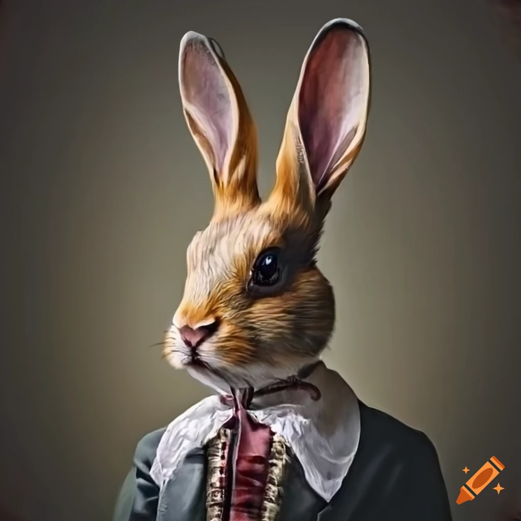 Renaissance painting of bunny with suit on on Craiyon