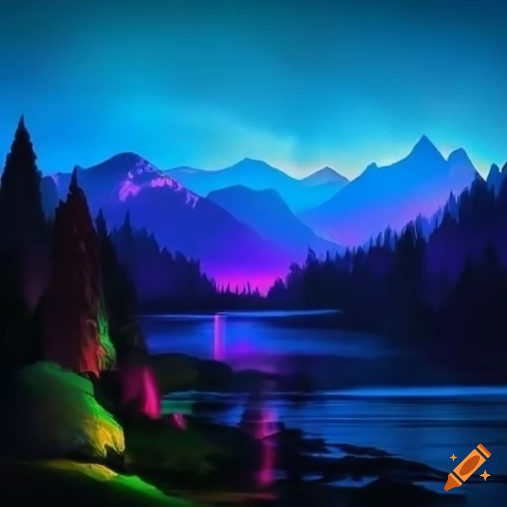 Hermoso paisaje con colores neon y sombras