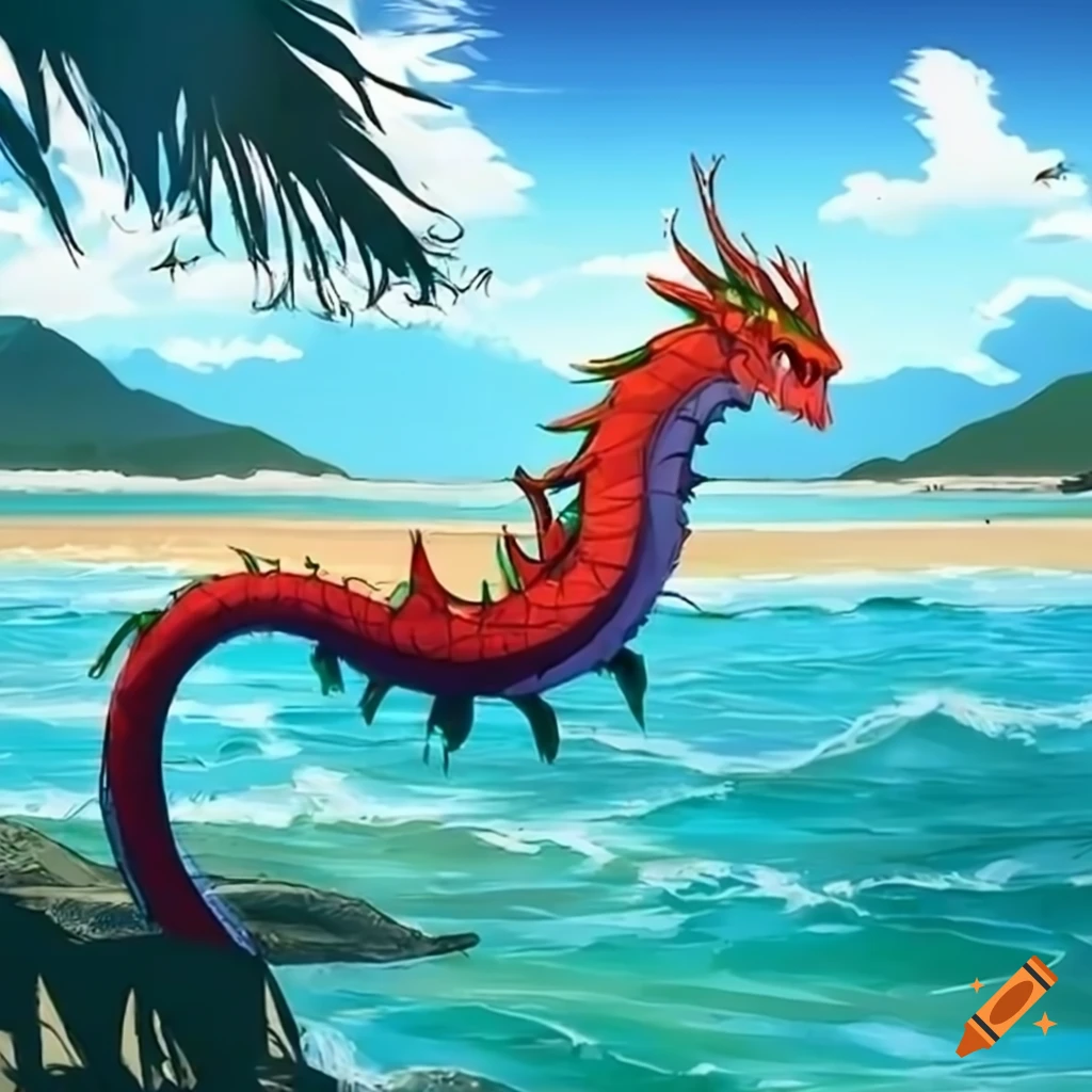 A beach in florianopolis, brazil in anime style with a dragon on Craiyon