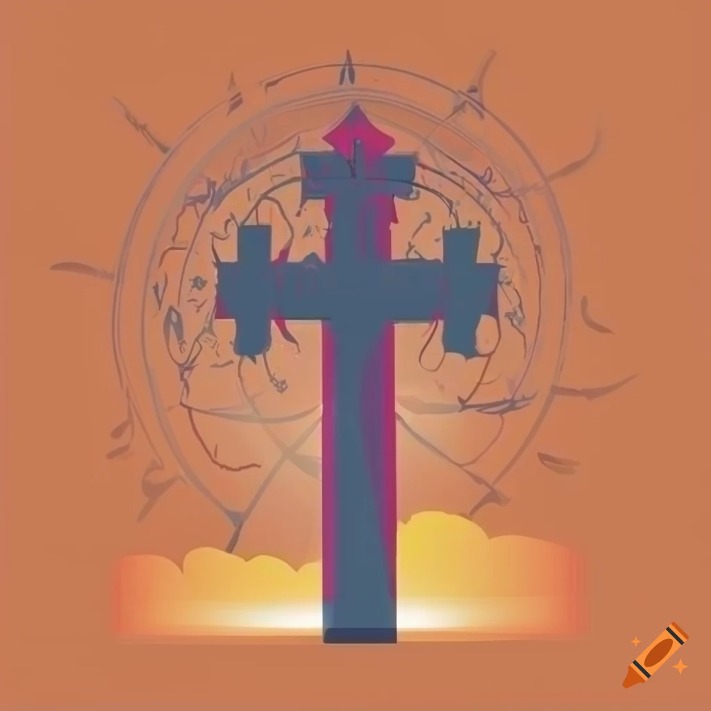 Vector graphic design, flag design, cross rising above a medieval