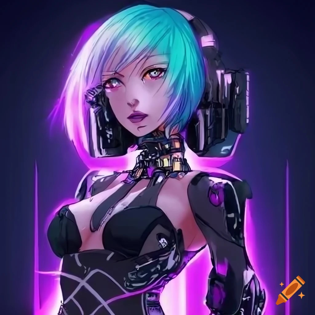 Cyberpunk anime girl, rainbow hair, - AI Photo Generator - starryai-baongoctrading.com.vn