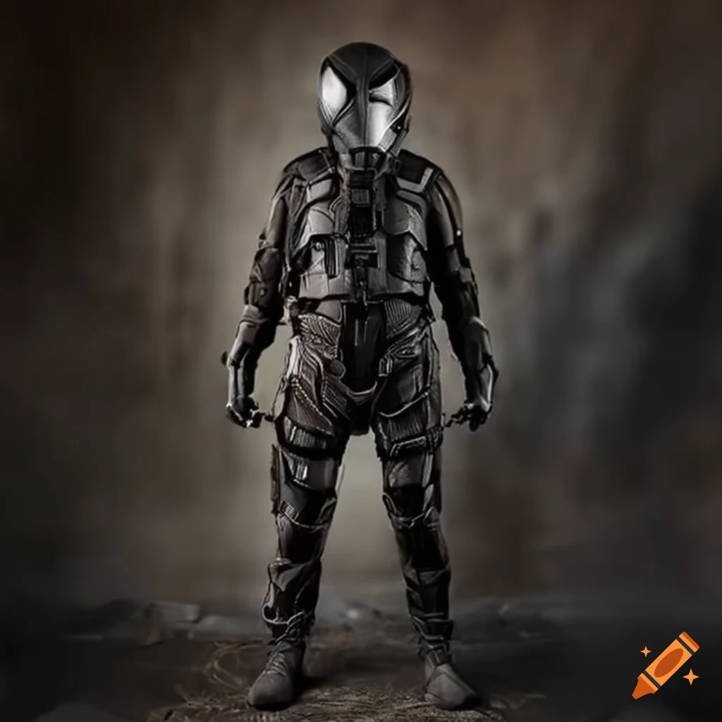 A hero dressed in a unique & sleek spider-inspired tactical-suit