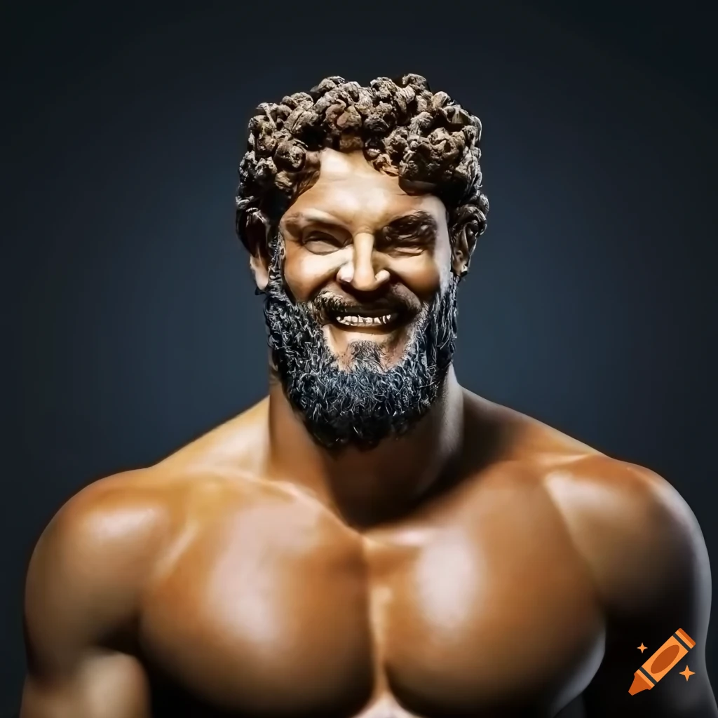 A realistic photography of hercules in modern world, short hair, brown