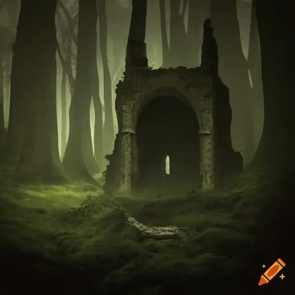 Ruins in a magical forest with ghosts on Craiyon