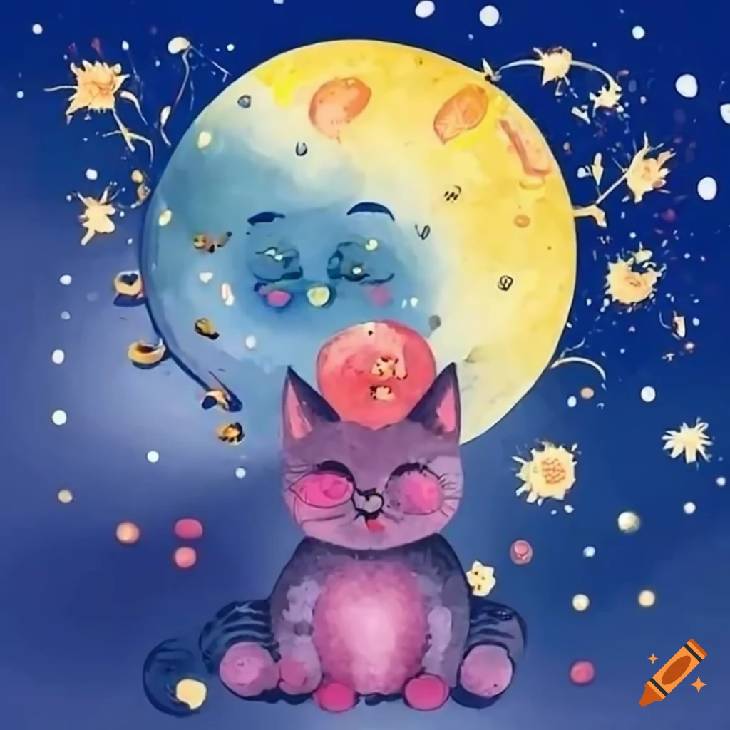 Adorable kitten gazing at the moon with delight
