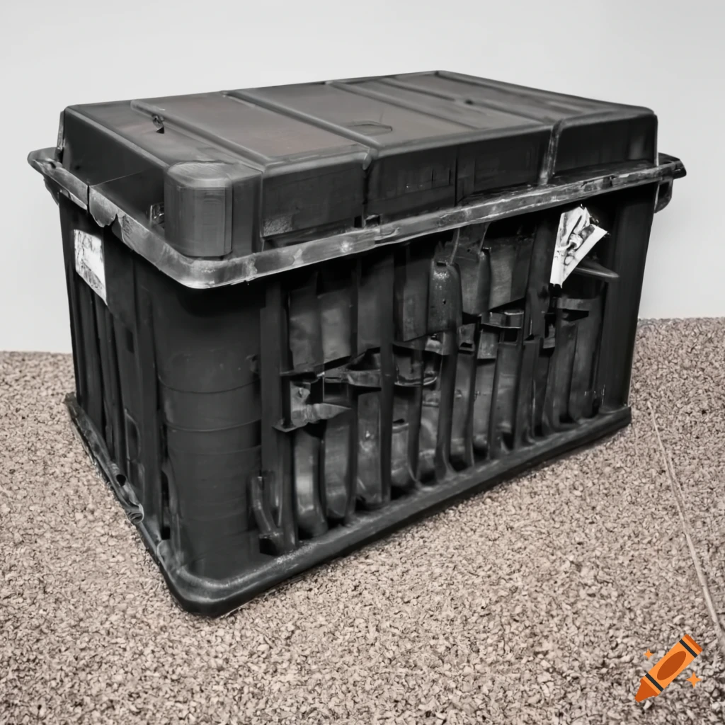 A securely sealed closed crate containing car parts on Craiyon