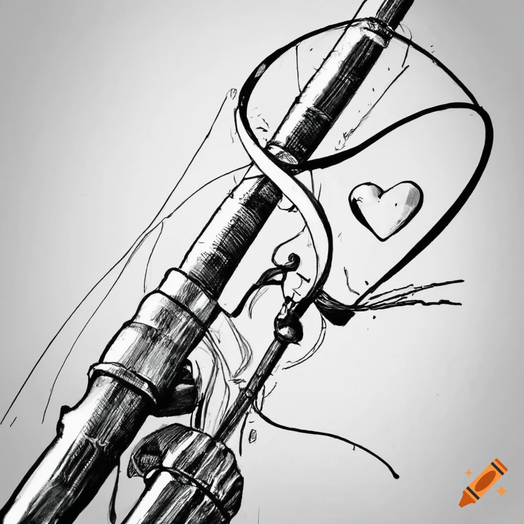 Drawing of a fishing rod with a heart as the bait on Craiyon