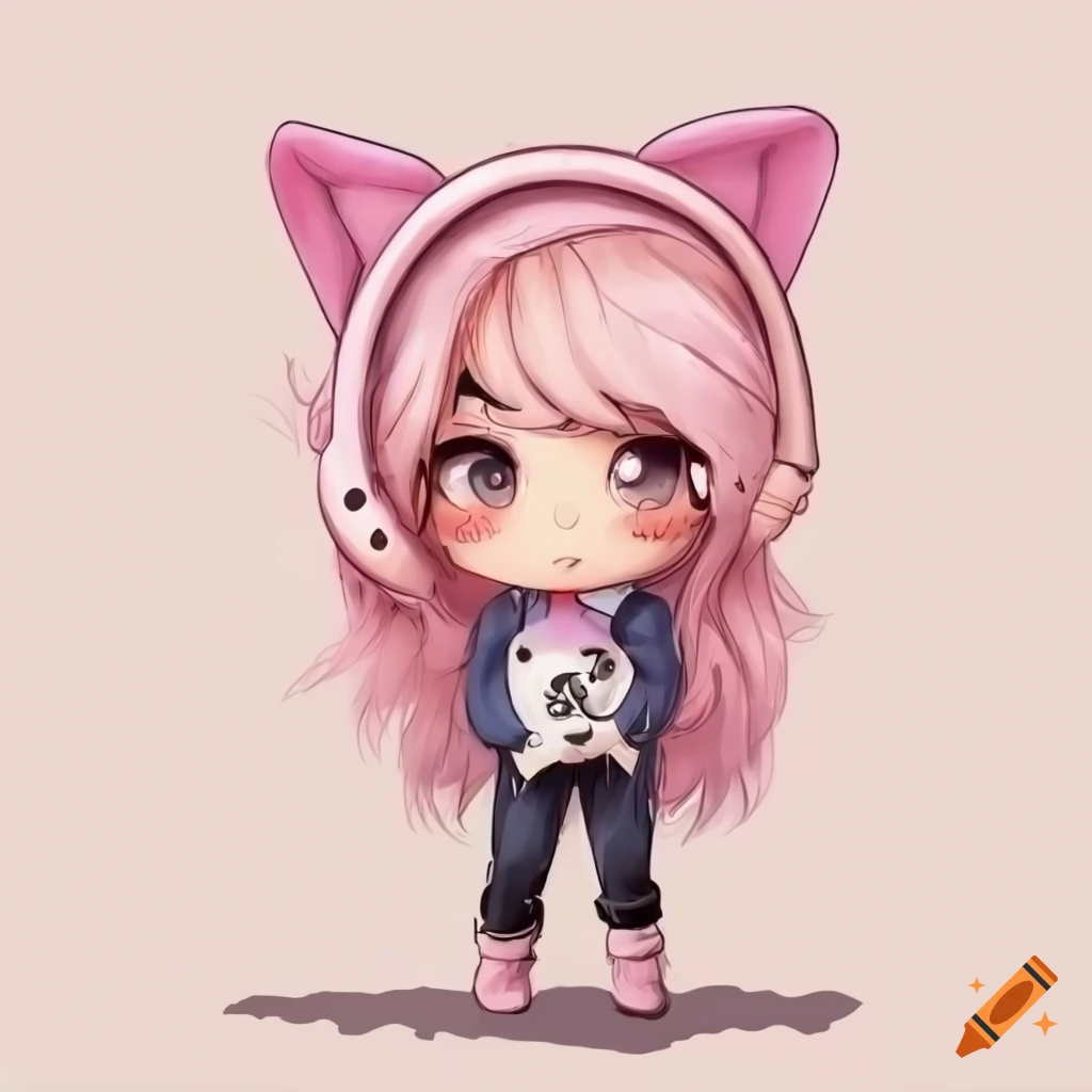 Cute Anime Girl Drawing Pink Hoodie Kawaii