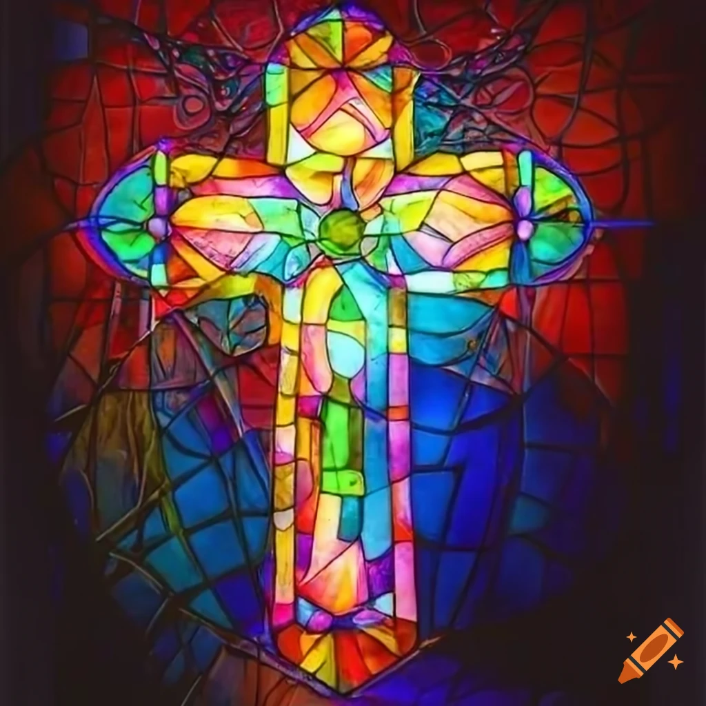 Create a simple stained-glass design that symbolizes the divine light,  using a combination of warm colors and geometric shapes to convey a sense  of spirituality and enlightenment on Craiyon