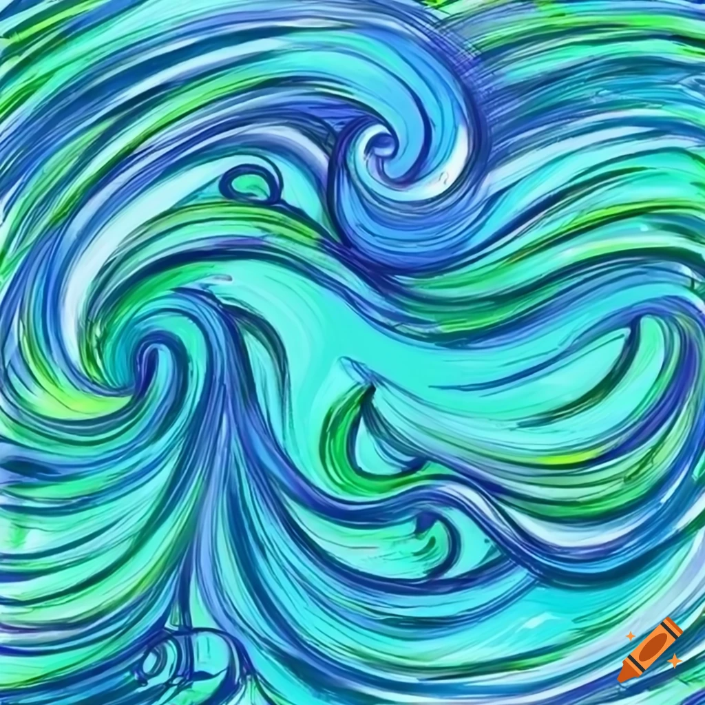Sketch of a wavy sea, curls and swirls on Craiyon