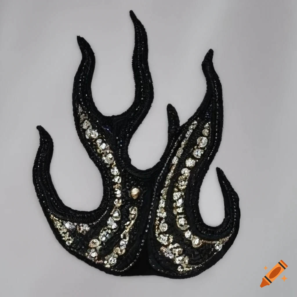 Black beaded flame applique