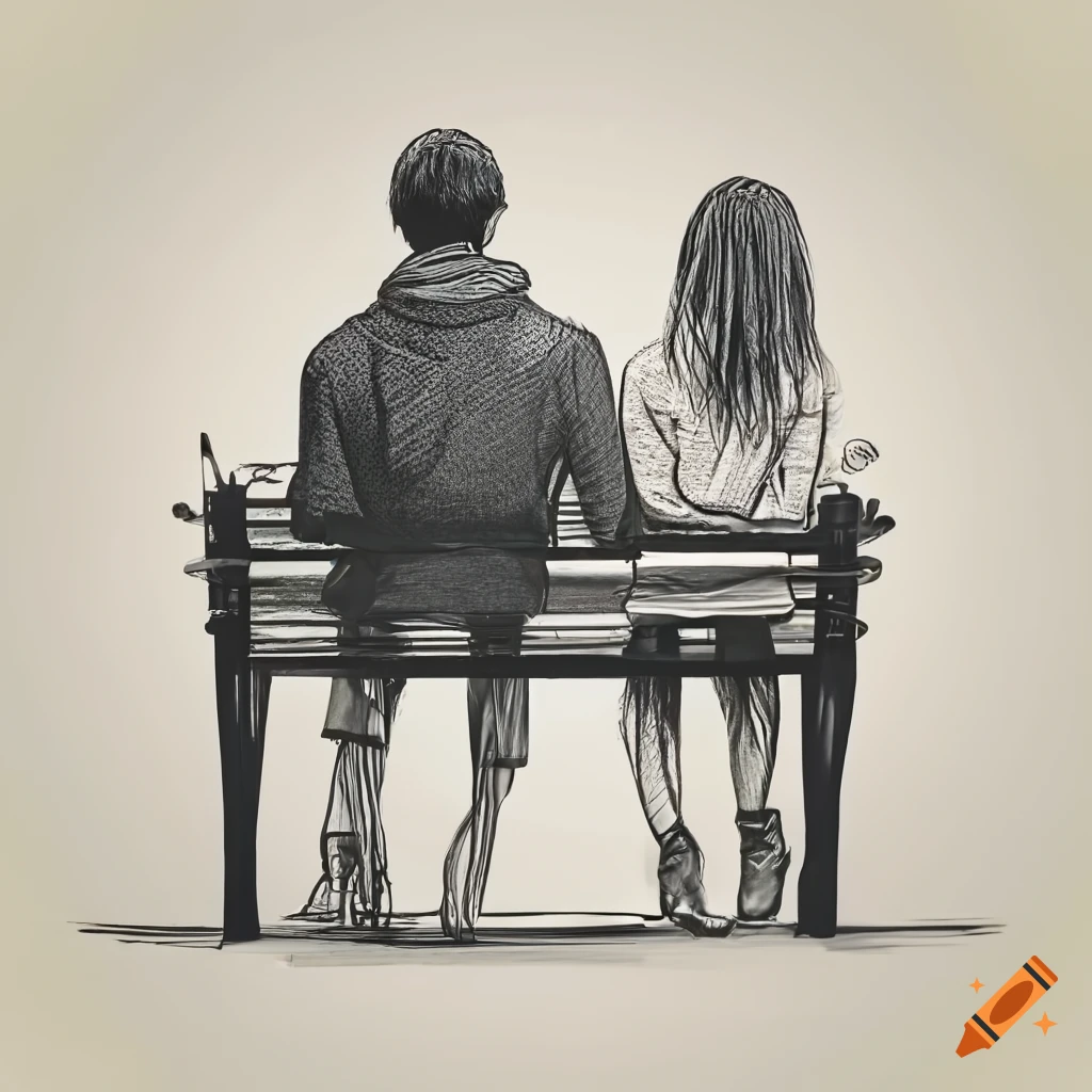 Girlfriend and Boyfriend Drawing Sitting on The Landscape, How to Draw a gf  and bf
