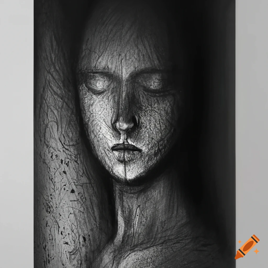 Create a mesmerizing charcoal sketch depicting an encounter between the shadow of a man and the shadow of a woman in the heart of a dense forest. The scene takes place amidst towering trees that form a canopy above, casting intricate patterns of light and shadow on the forest floor. Let the interplay of darkness and light evoke a sense of mystery and intrigue, as the two shadowy figures converge in this enchanting woodland setting. Capture the fleeting moment when their silhouettes intertwine