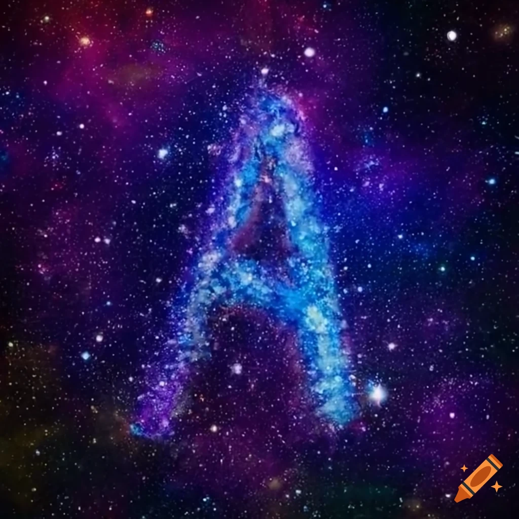 The letter A with a galaxy background , detailed, colored pencils
