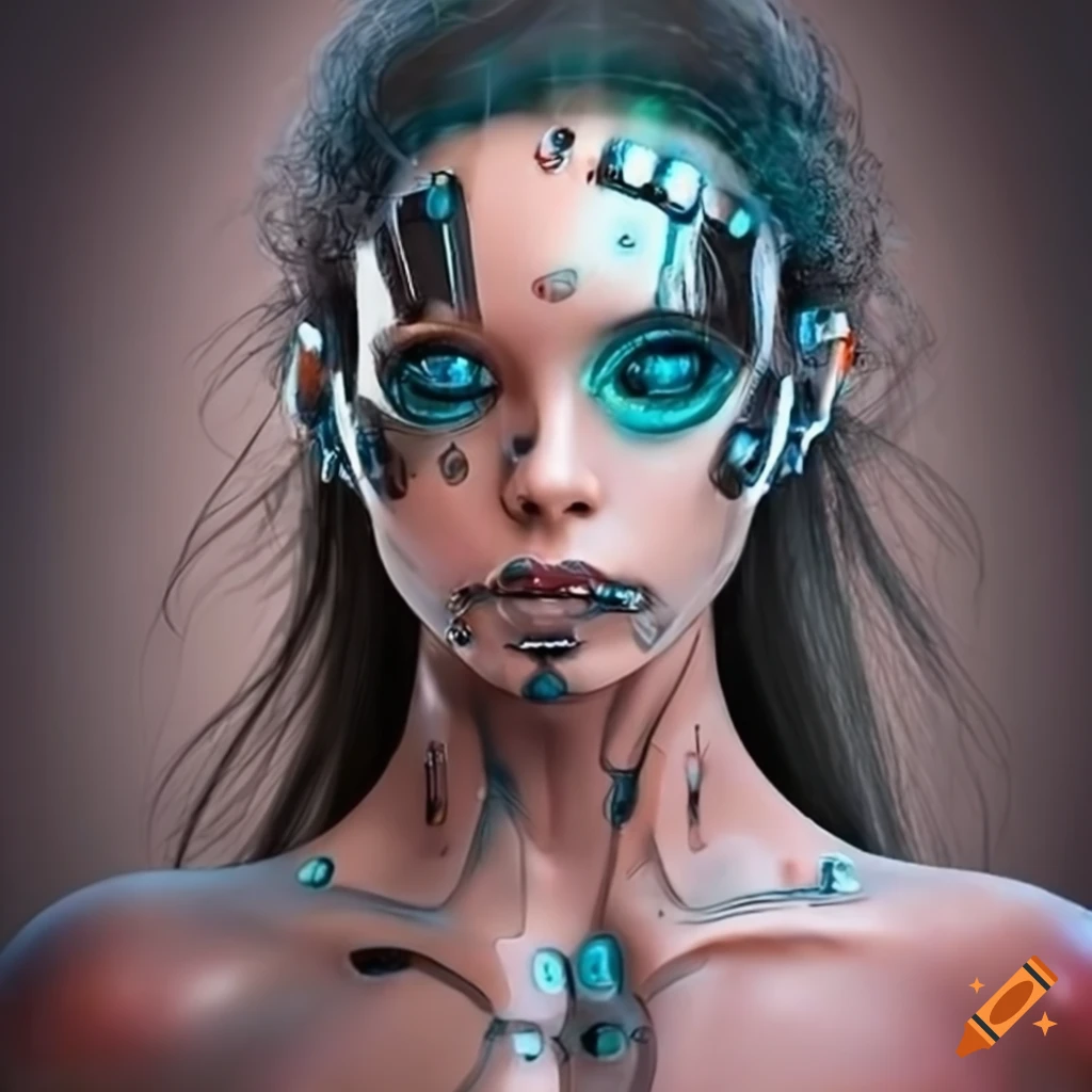 Woman with half cyborg face