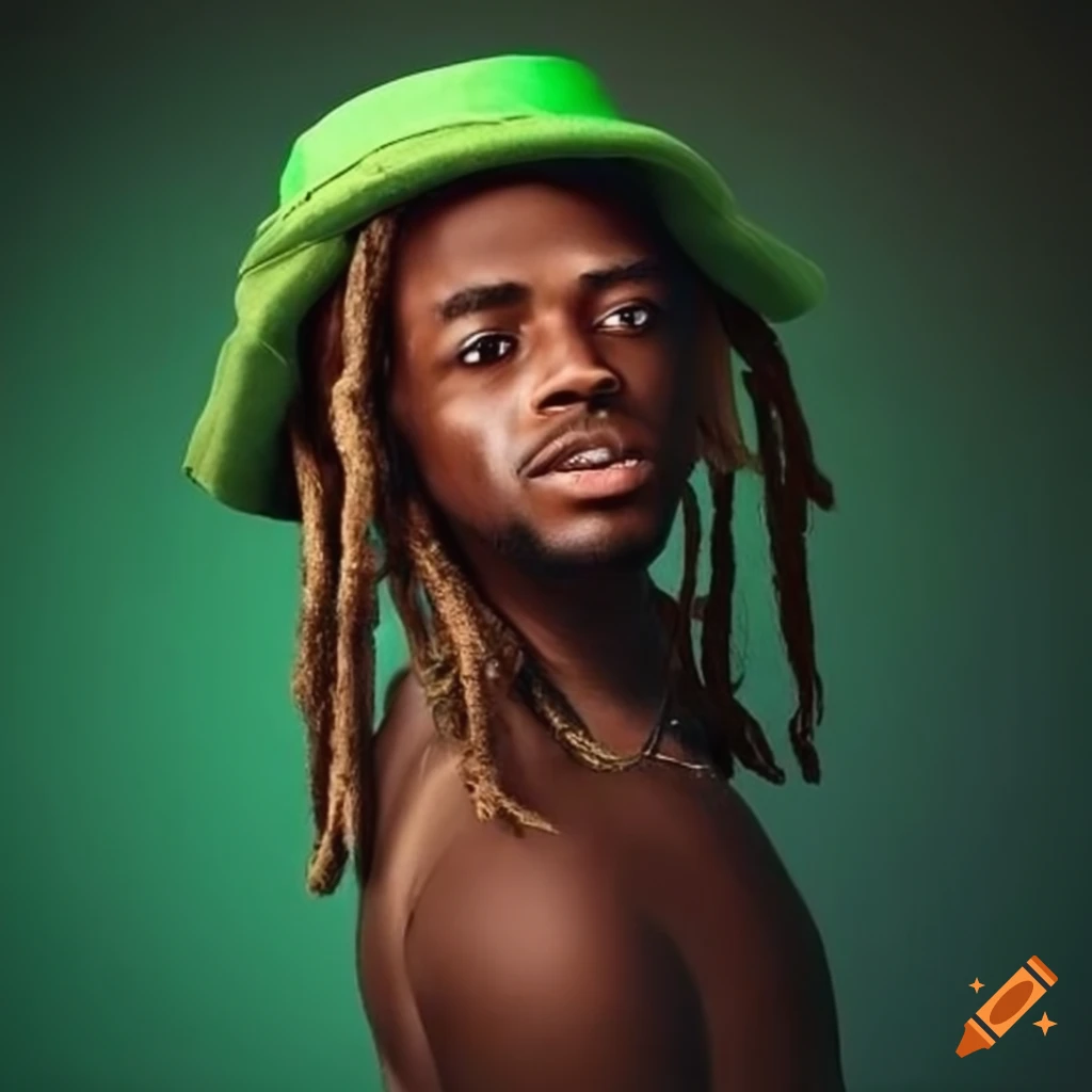 Black guy with brown dreads wearing a green bucket hat