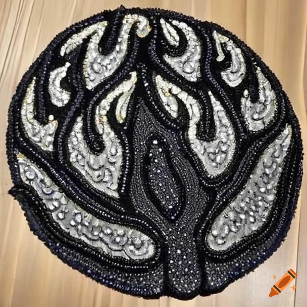 Black beaded flame applique on Craiyon