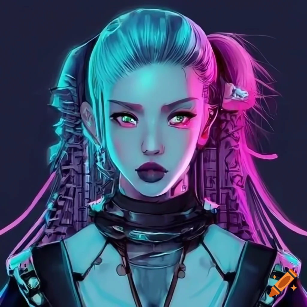 Anime-style cyberpunk girl with futuristic fashion on Craiyon