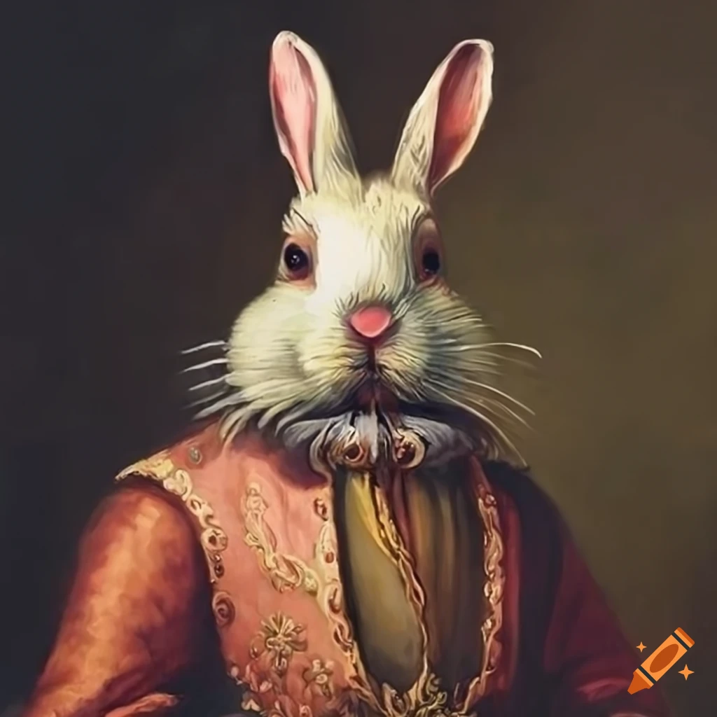 Renaissance painting bunny with suit