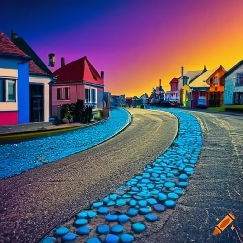 Suburb Colorful A colorful suburb with roads paved with blue plastic tokens