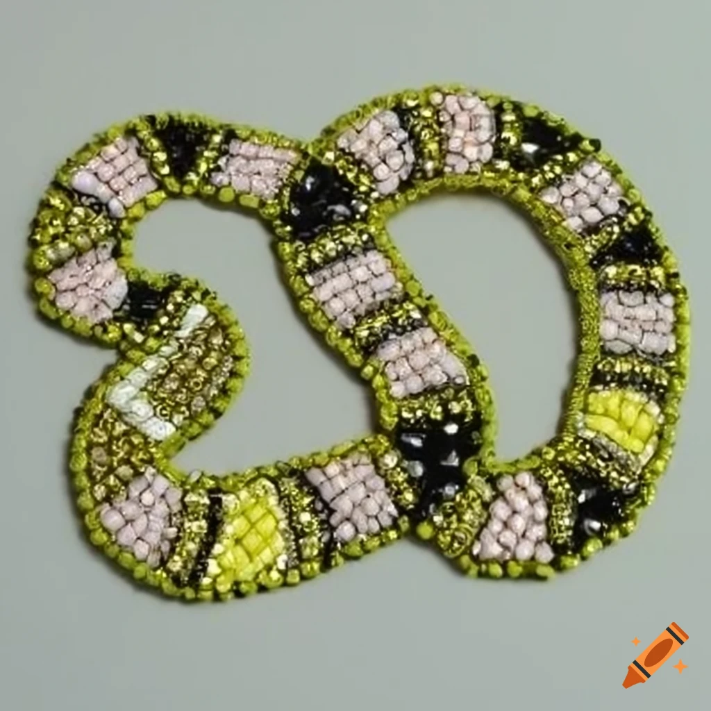 Beaded snake applique made with various sized beads in the colors