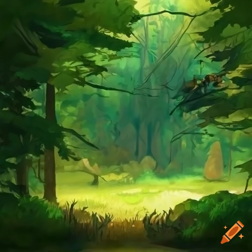 Um fundo para jogo 2d de floresta com arvores diversas, um rio e