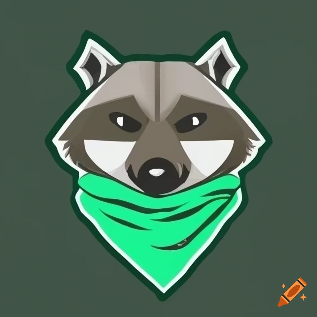Simplistic logo of bandit raccoon wearing a green bandana around