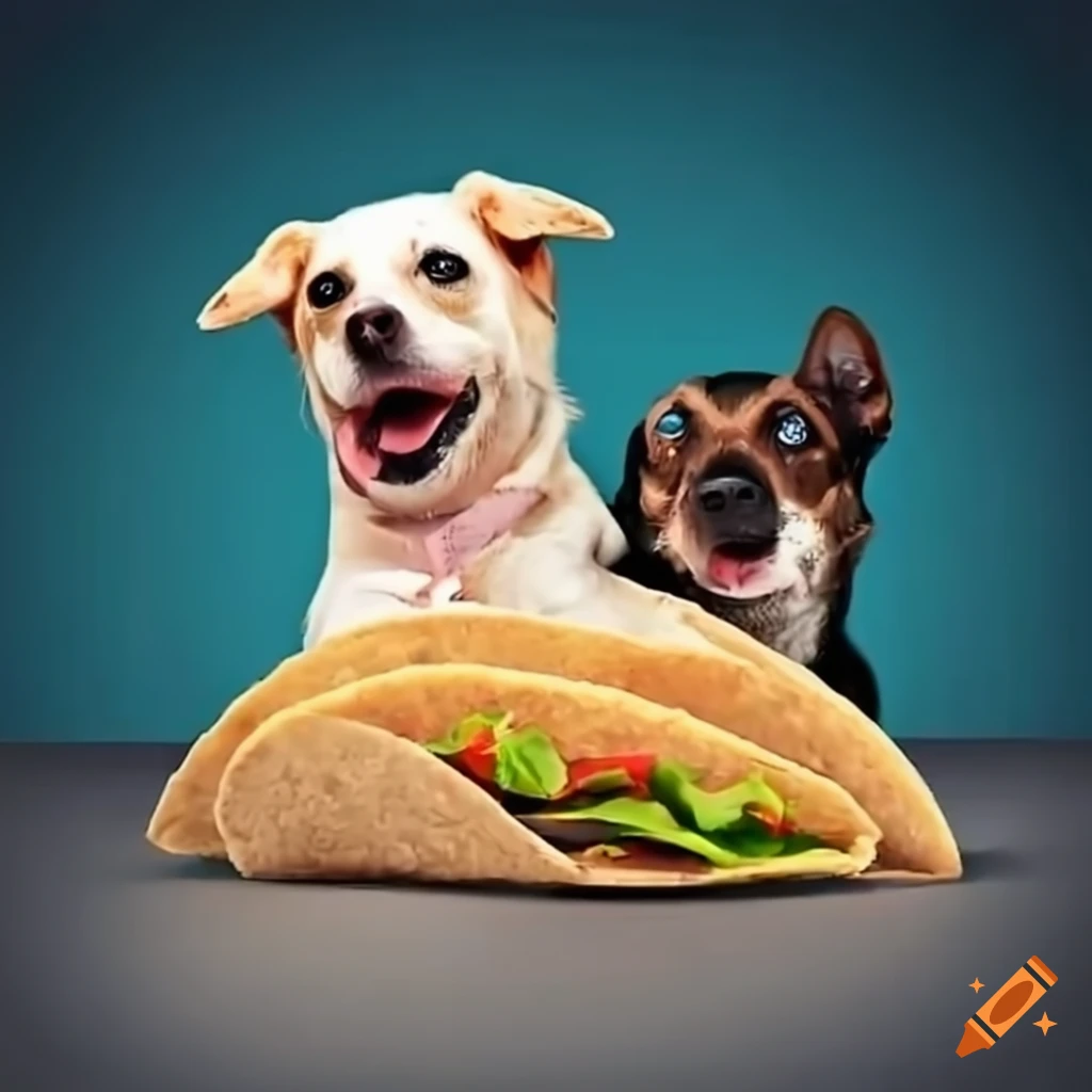 Two adorable dogs enjoying a taco together