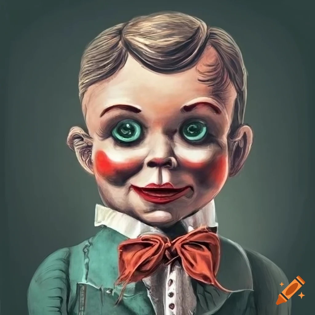 Ventriloquist doll retro illustration haeckel