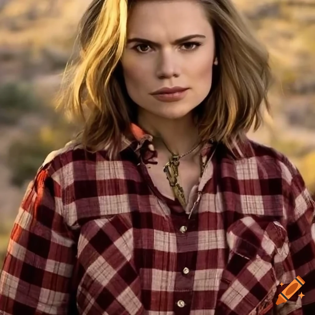 Actress hayley atwell with a blonde hair and a flannel shirt