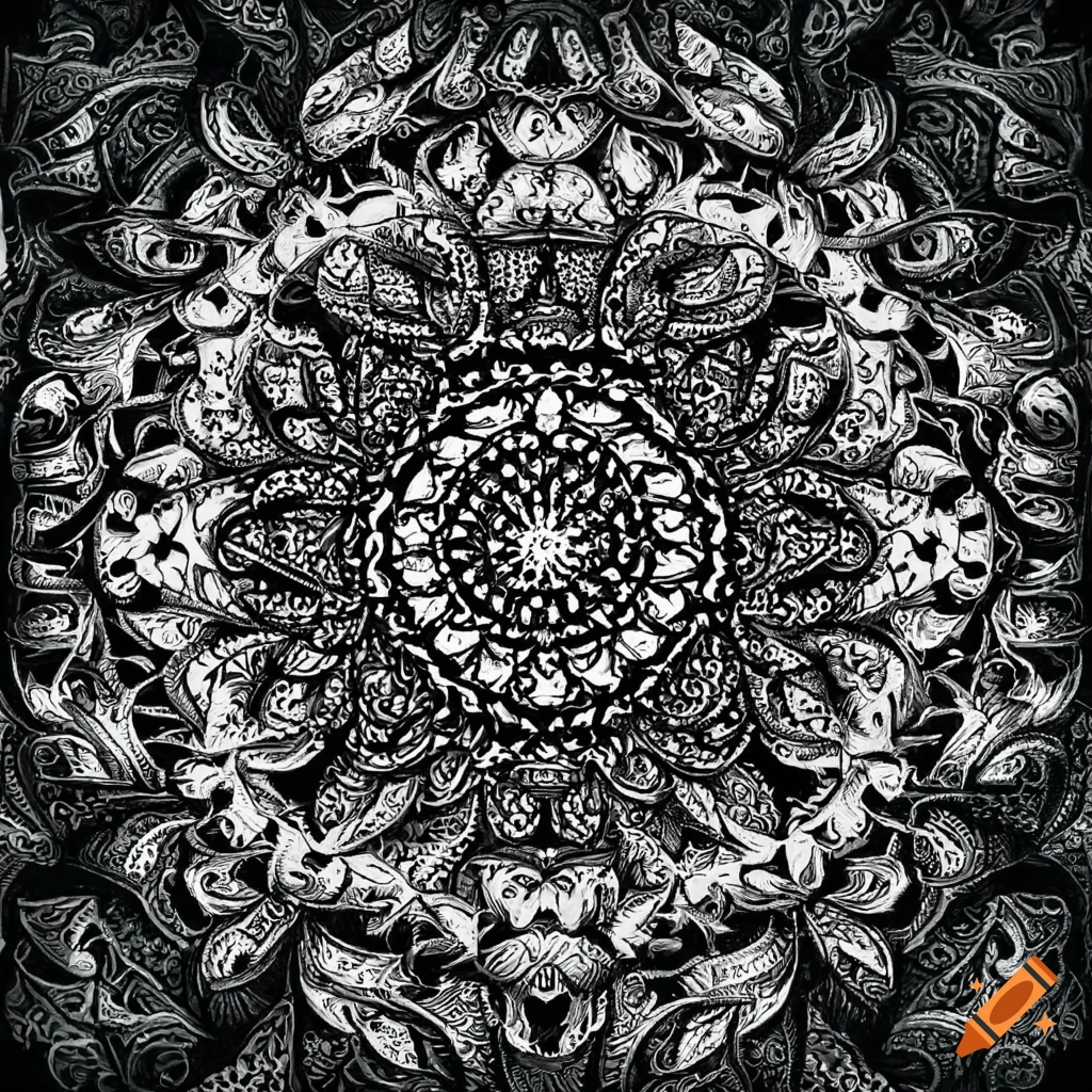 Black and white mandala drawing on Craiyon