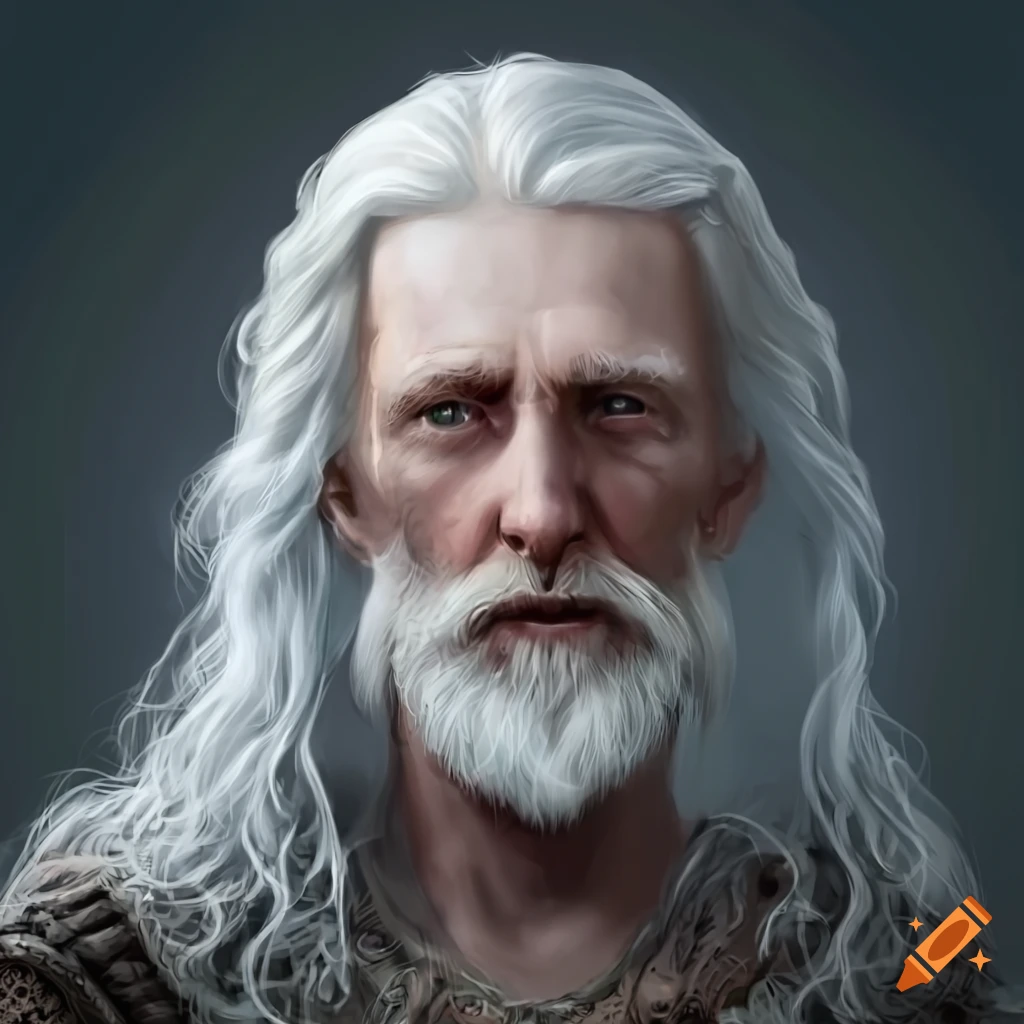 Medieval celtic middle aged man white hair