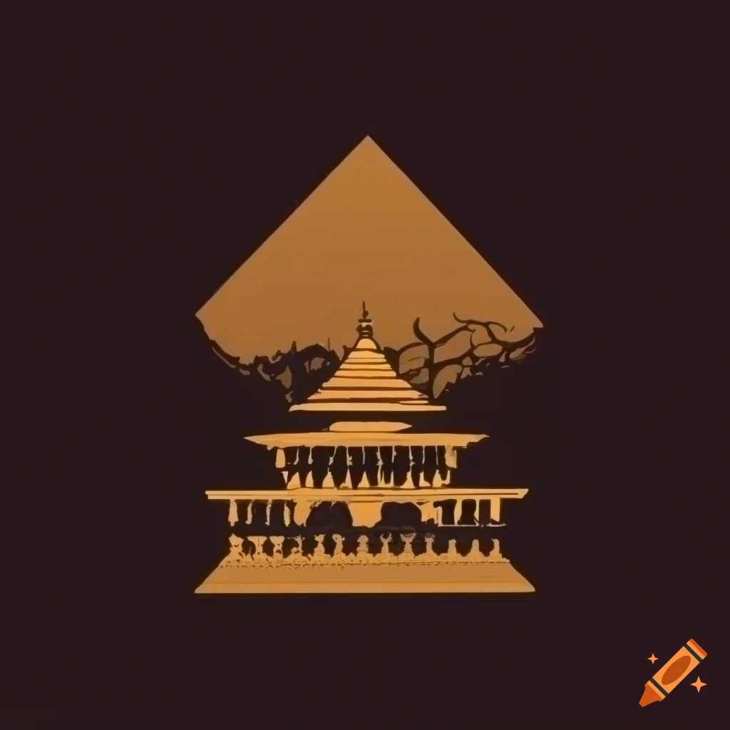 Create minimalist logo of the main structure of pashupatinath temple, lined  art, gold line art and black background, black background on Craiyon, image size:1024x1024