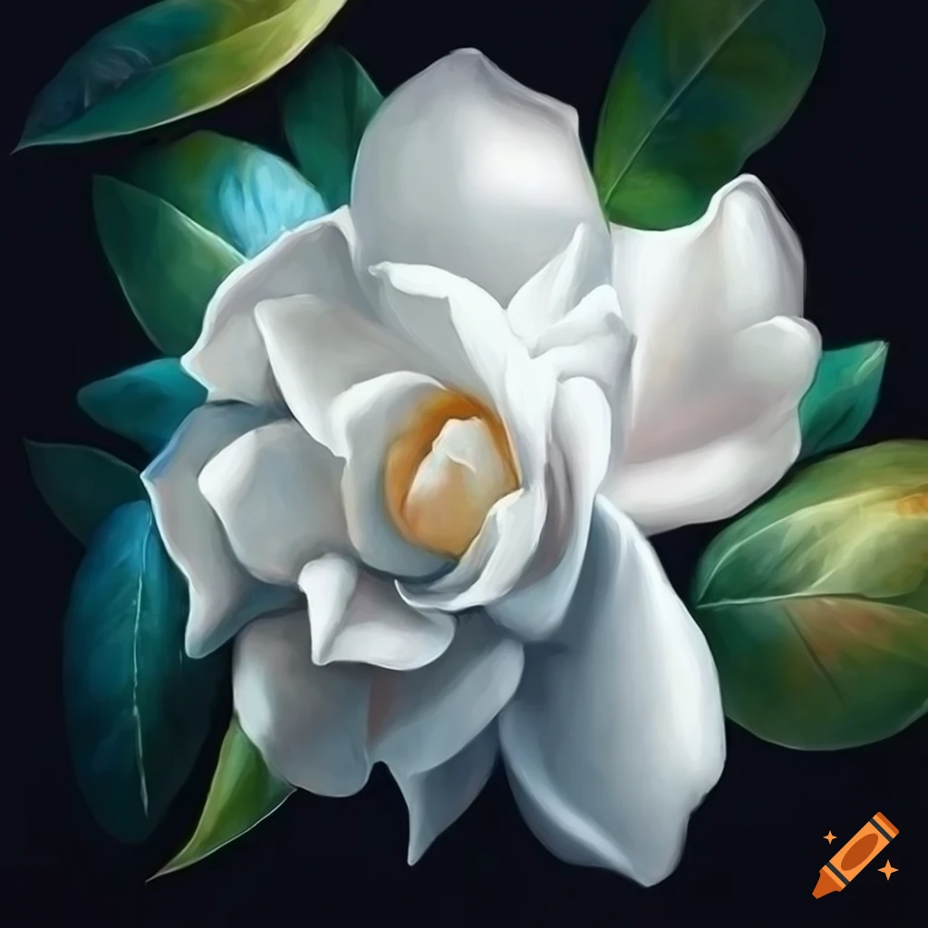 Ultra detailed high definition realistic gardenia flower, oil painting