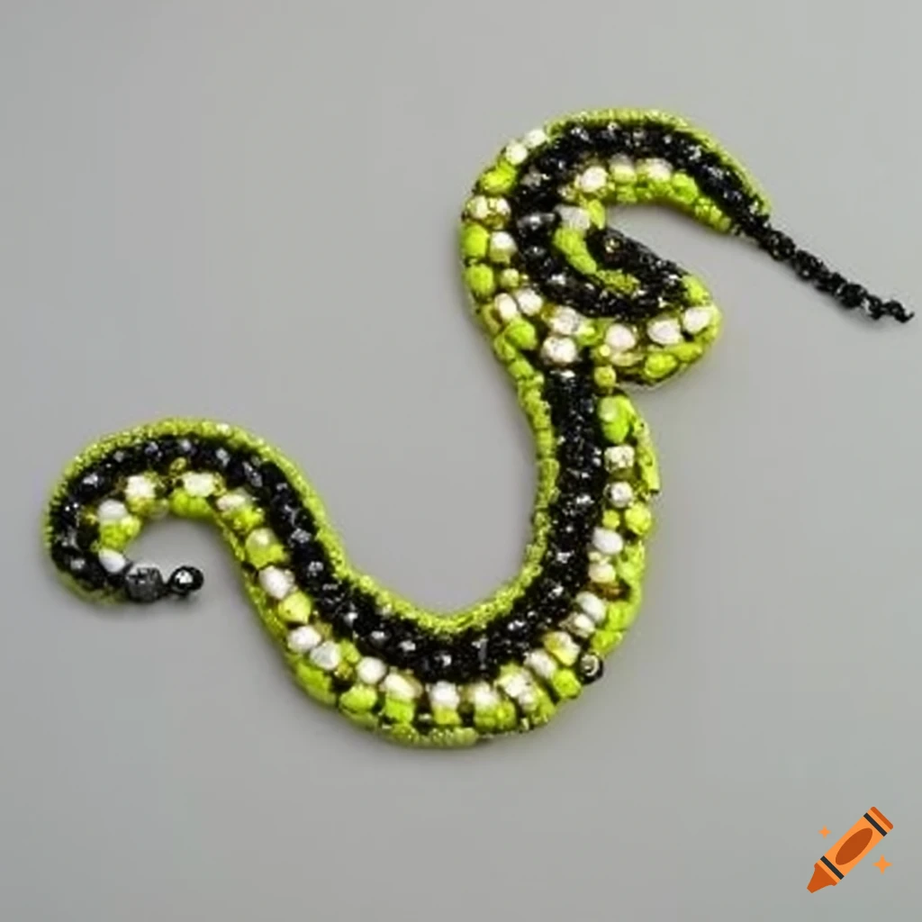 Beaded snake applique made with various sized beads in the colors