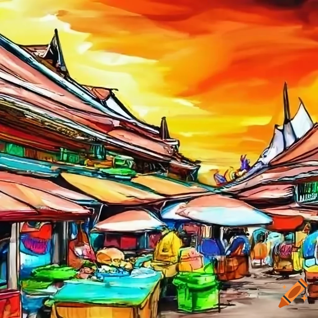 How to draw market scenery step by step | Market scenery drawing | Village market  drawing - YouTube