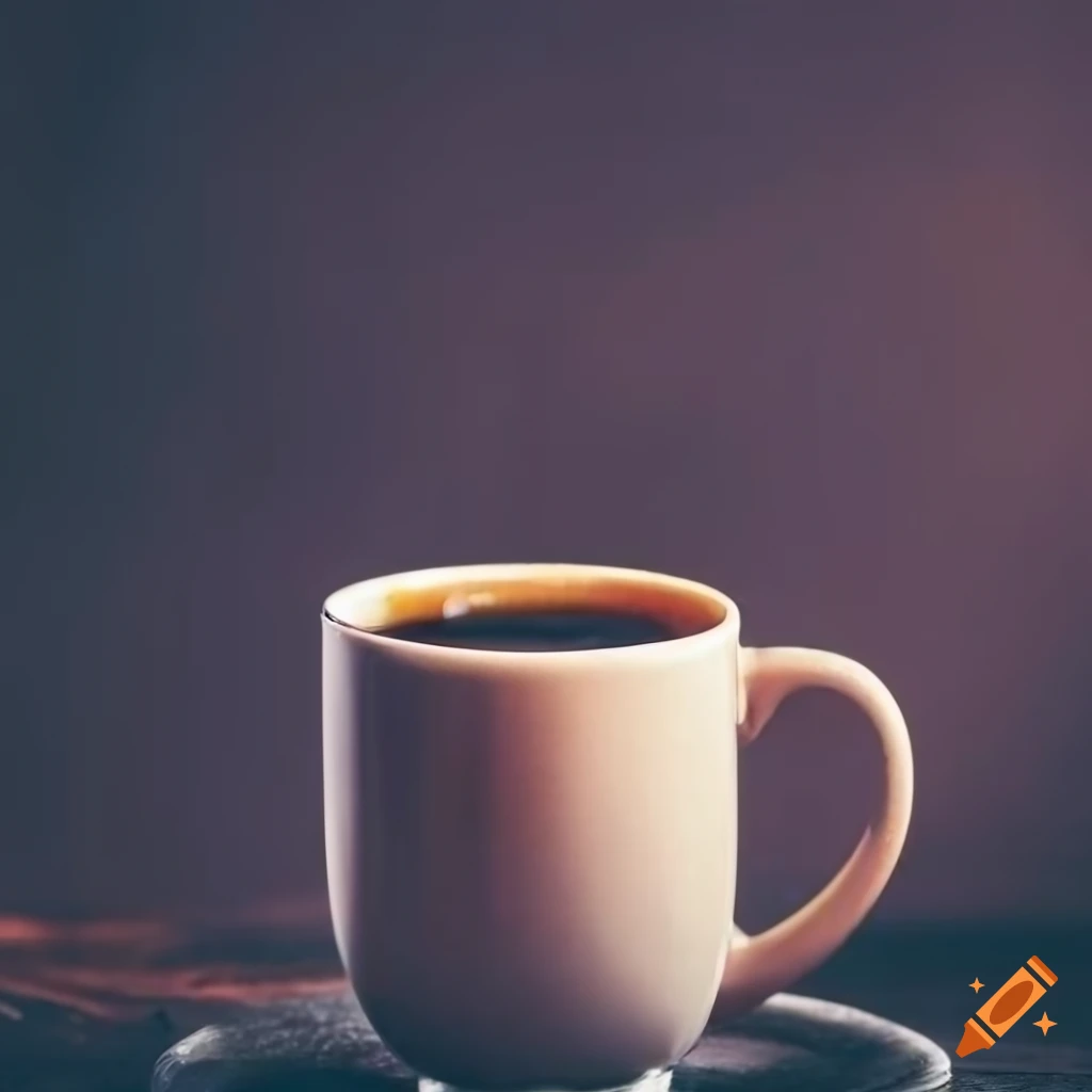 Cup of cofee, on a wood table, dark background on Craiyon