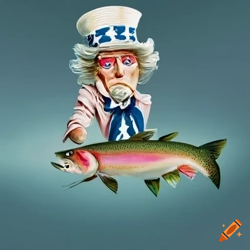 Uncle sam catching a trout fish on Craiyon