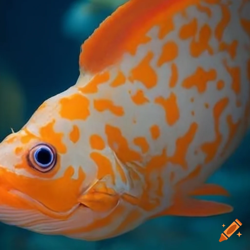 Fat orange fishlike dinosaur with white spots