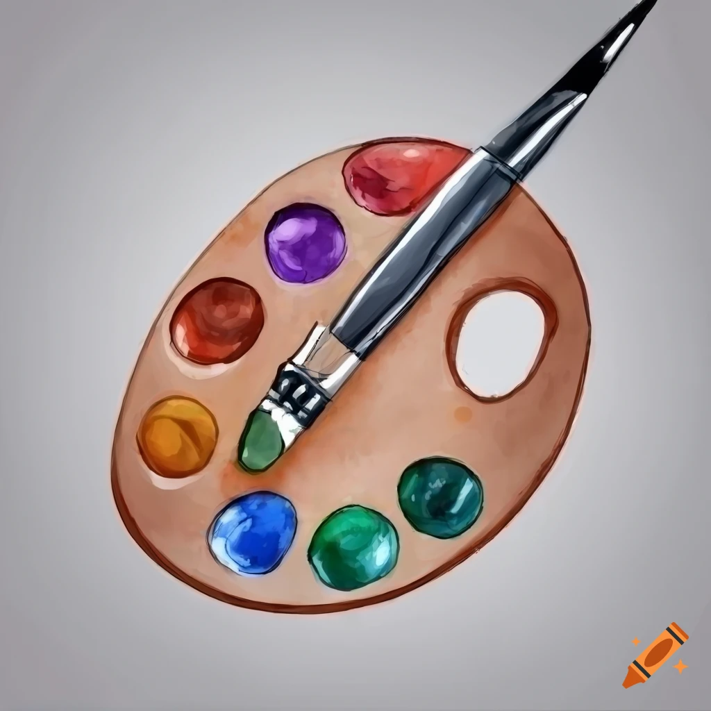 Watercolor illustration of paint palette and brushes with white background  on Craiyon