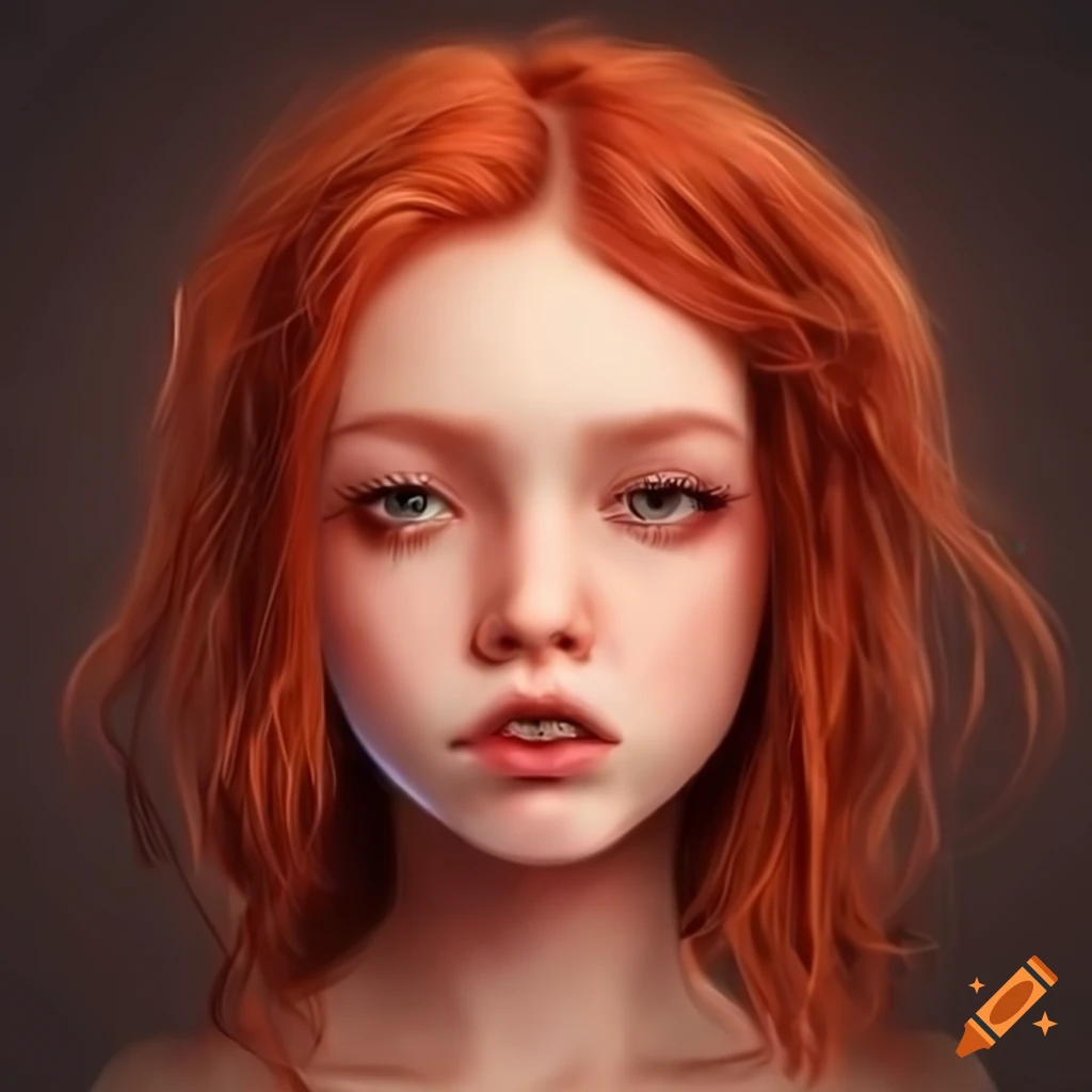 Girl with red hair, red eyes, flowing hair, eye fatigue swelling, very ...