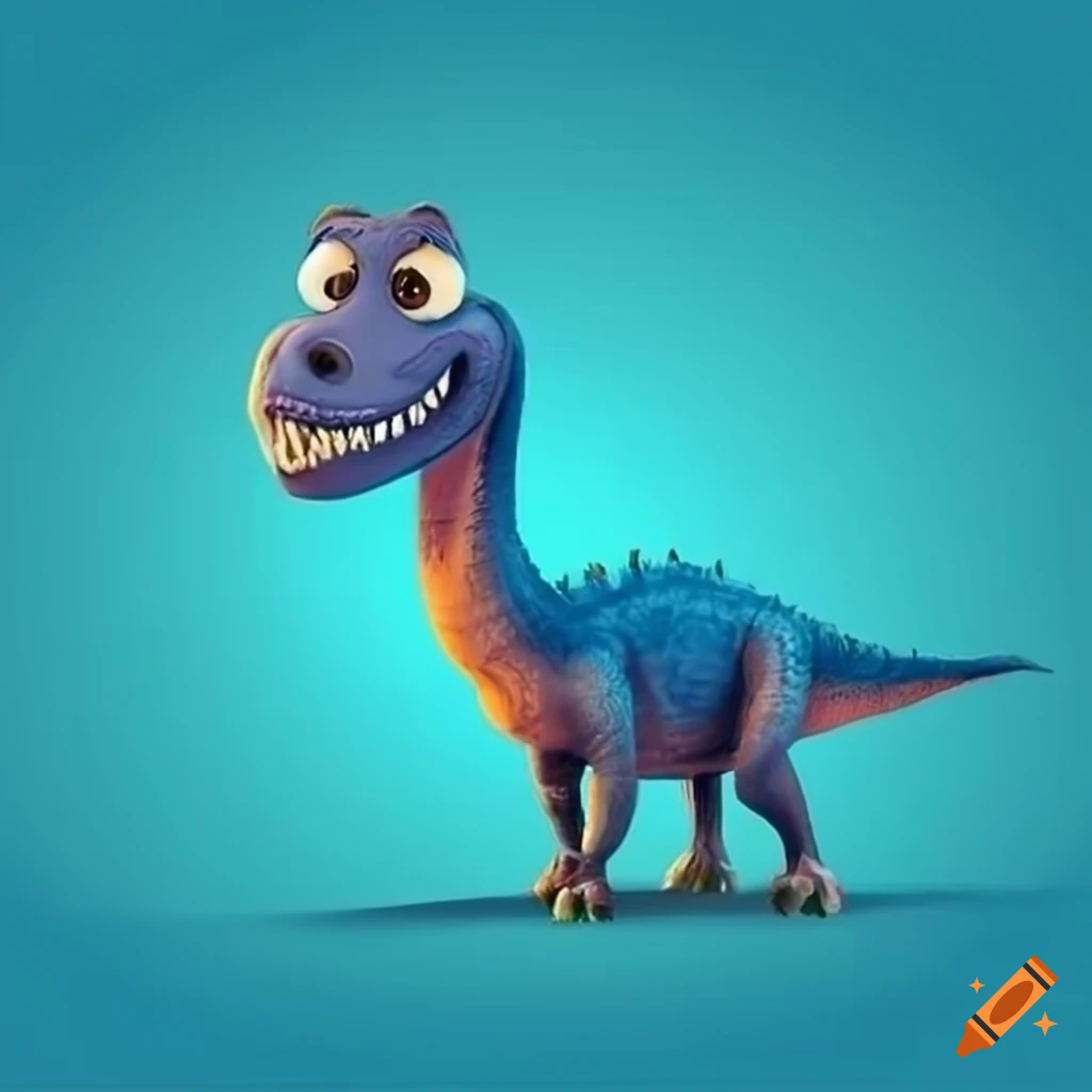 A friendly blue dinosaur happy