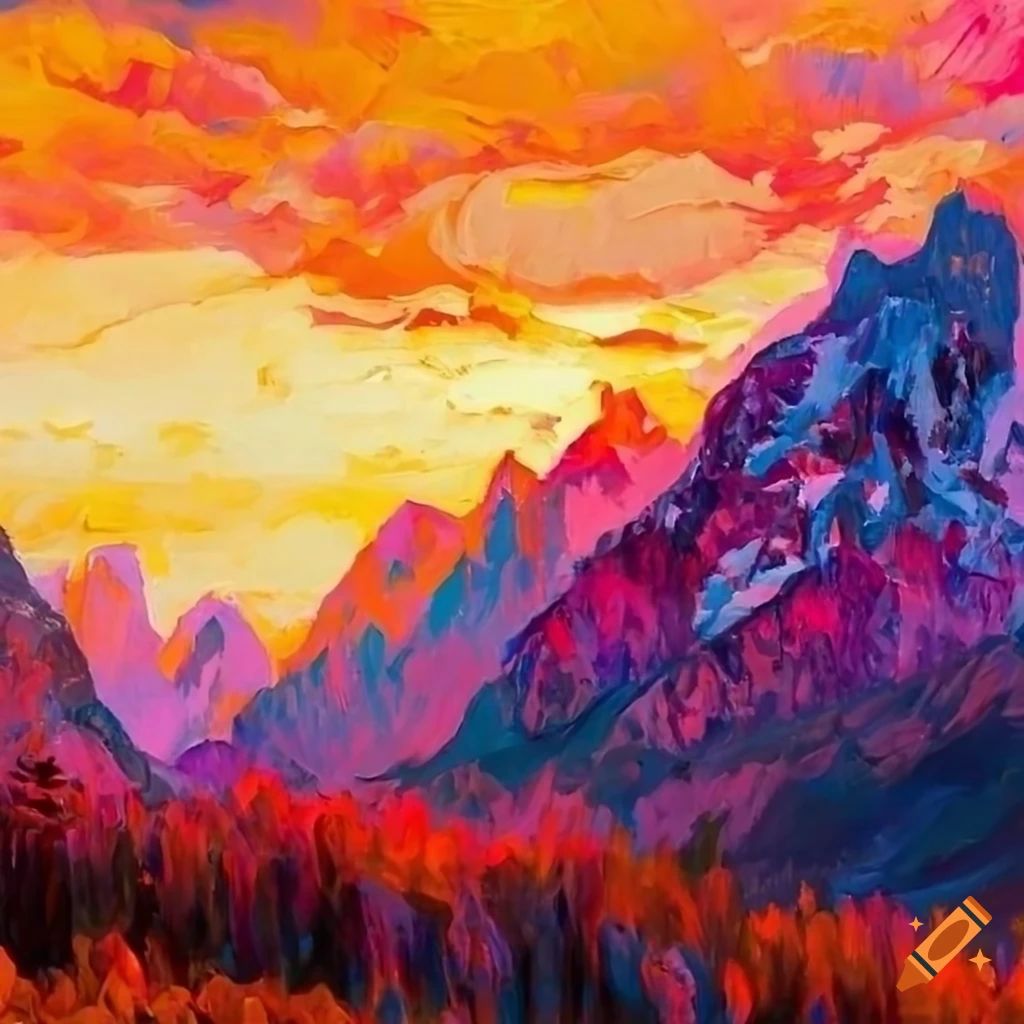 Rocky Mountains In Sunset Vivid Colors Impressionist High Quality rocky-mountains-in-sunset-vivid-colors-impressionist-high-quality