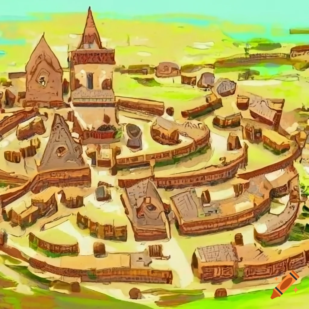 Flat top down layout of anglo saxon city (695 ad) on Craiyon