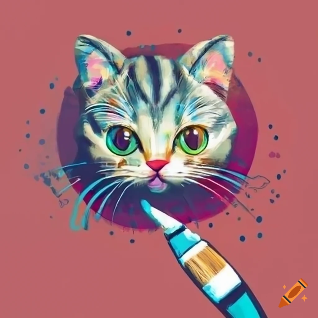 Artsy cute logo with cat with paint brush